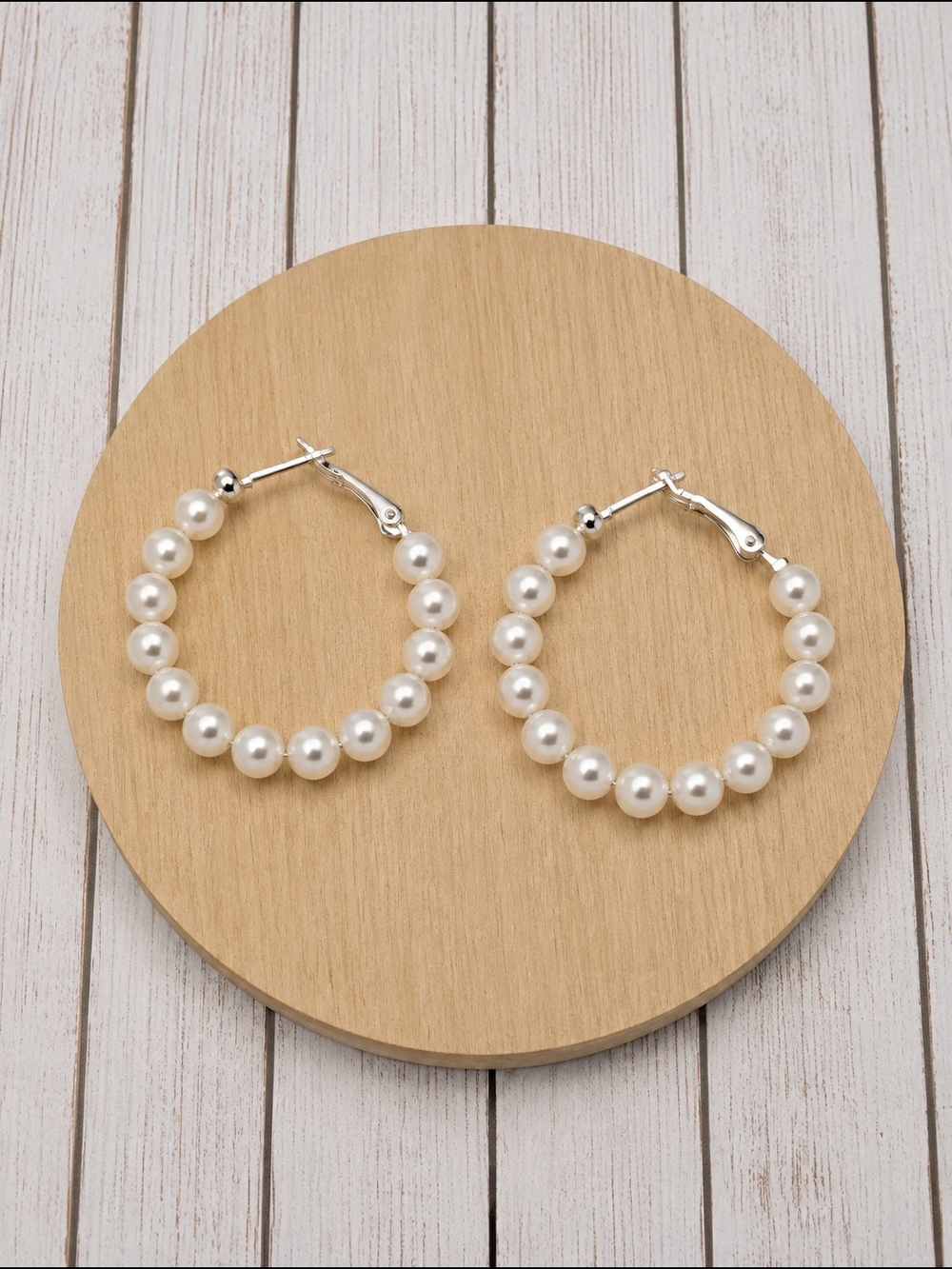 Pearl Beaded Hoop Earrings - White